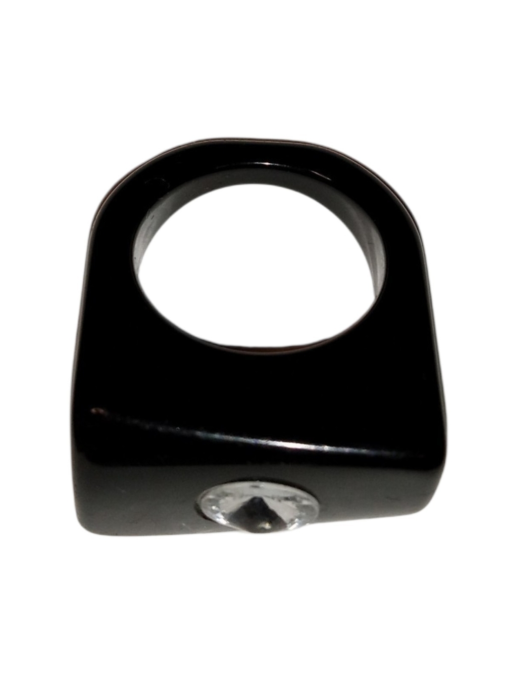 Vintage Black Acrylic Clear Rhinestone Ring Sleek Molded Sculptural Size 7.5 - Picture 5 of 5